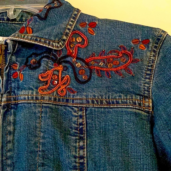 Coldwater Creek women’s sequined, designed dark denim jacket. - Picture 3 of 9